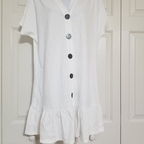 ASOS DESIGN button through slubby mini dress with pep hem White Size US 4 NWT - Picture 3 of 4